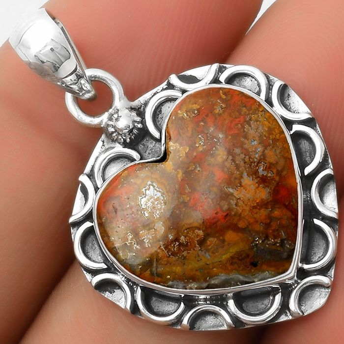 Valentine Gift Heart Natural Rare Cady Mountain Agate Pendant SDP114674 P-1242, 19x19 mm