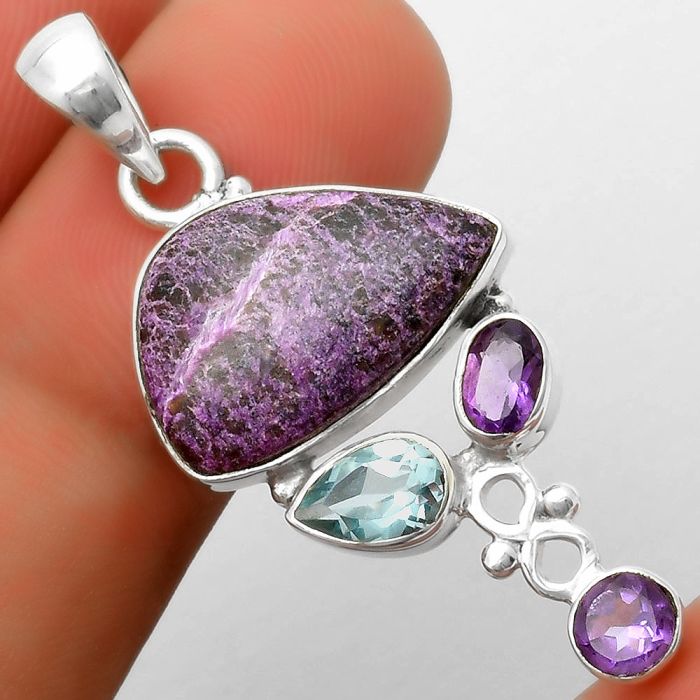 Purpurite, Sky Blue Topaz & Amethyst Pendant SDP114710 P-1602, 13x20 mm