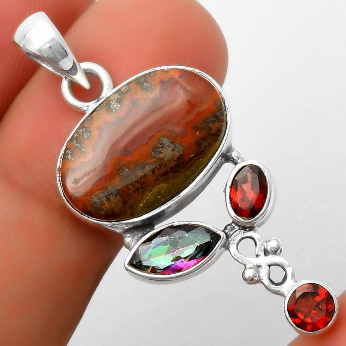 Rare Cady Mountain Agate, Mystic Topaz & Garnet Pendant SDP114711 P-1602, 13x19 mm