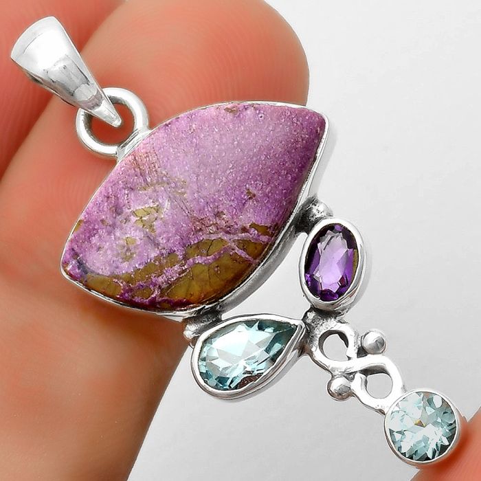 Purpurite, Sky Blue Topaz & Amethyst Pendant SDP114714 P-1602, 13x22 mm