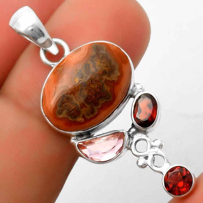 Rare Cady Mountain Agate, Morganite & Garnet Pendant SDP114721 P-1602, 12x17 mm