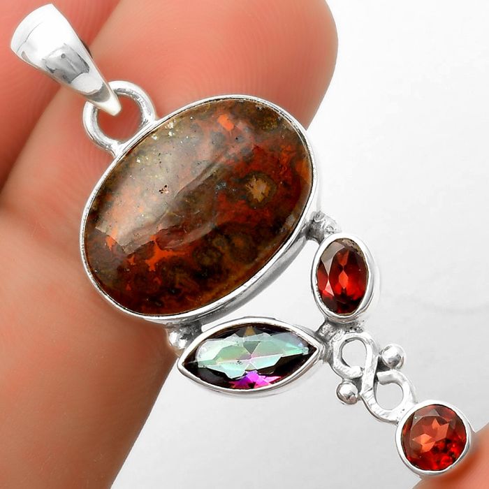 Rare Cady Mountain Agate, Mystic Topaz & Garnet Pendant SDP114722 P-1602, 13x19 mm