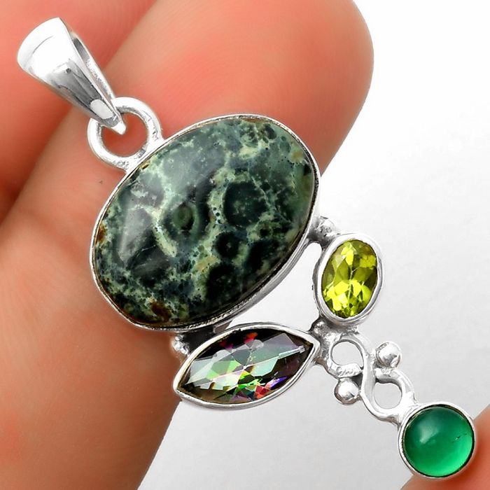 Star Galaxy Jasper, Mystic Topaz, Peridot & Green Onyx Pendant SDP114728 P-1602, 12x18 mm