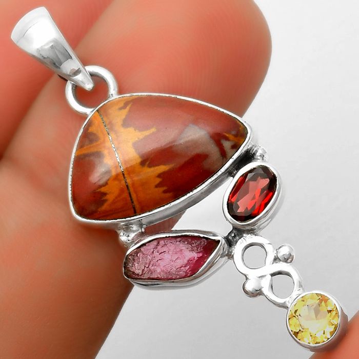 Noreena Jasper, Pink Tourmaline Rough, Garnet & Citrine Pendant SDP114742 P-1602, 11x18 mm