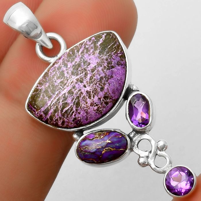 Purpurite, Copper Purple Turquoise & Amethyst Pendant SDP114743 P-1602, 13x19 mm