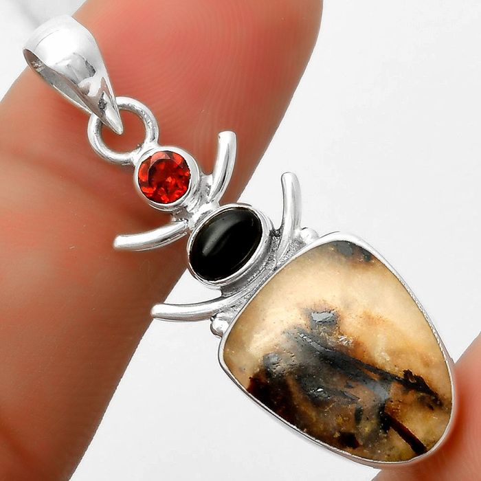 Astrophyllite, Black Onyx & Garnet Pendant SDP114775 P-1593, 13x17 mm