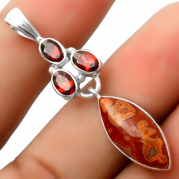 Rare Cady Mountain Agate & Garnet Pendant SDP114883 P-1203, 9x20 mm