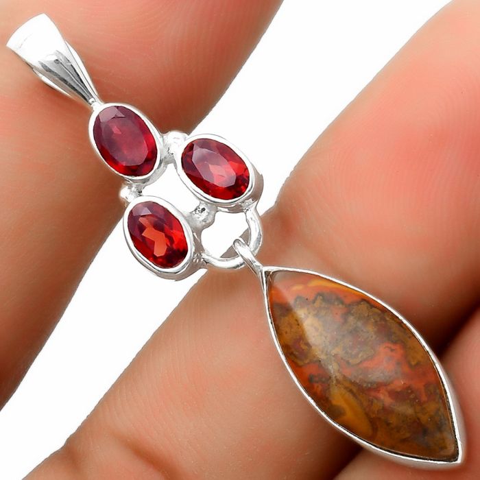 Rare Cady Mountain Agate & Garnet Pendant SDP114884 P-1203, 9x20 mm