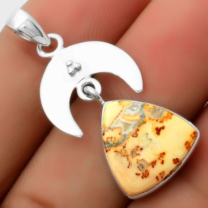 Crescent Moon - Natural Maligano Jasper Pendant SDP114909 P-1133, 15x15 mm