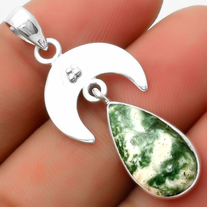 Crescent Moon - Natural Dioptase Pendant SDP114911 P-1133, 10x18 mm