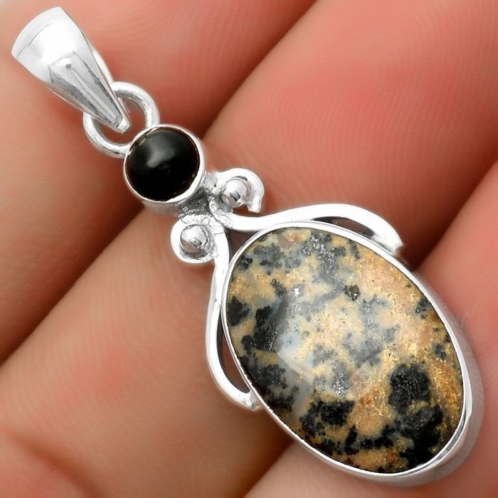 Natural Russian Honey Dendrite Opal & Black Onyx Pendant SDP114970 P-1571, 12x19 mm