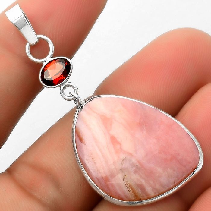 Natural Pink Opal - Australia & Garnet Pendant SDP114992 P-1098, 20x26 mm