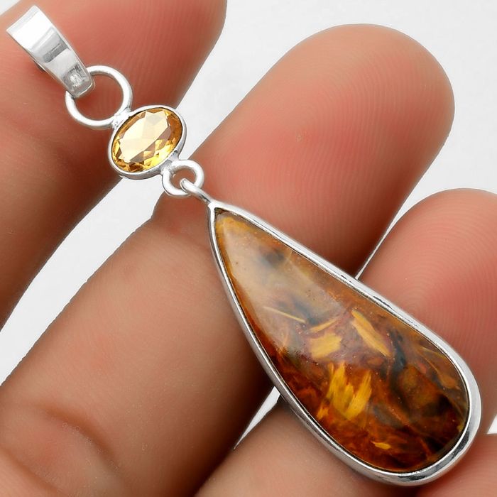 Natural Pietersite - Namibia & Citrine Pendant SDP115030 P-1098, 12x29 mm