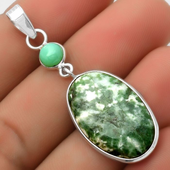 Natural Dioptase & Chrysoprase Pendant SDP115070 P-1098, 15x24 mm