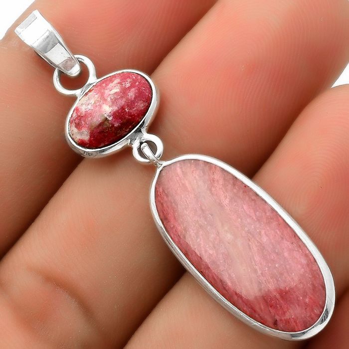 Pink Tulip Quartz & Pink Thulite Pendant SDP115073 P-1098, 11x26 mm