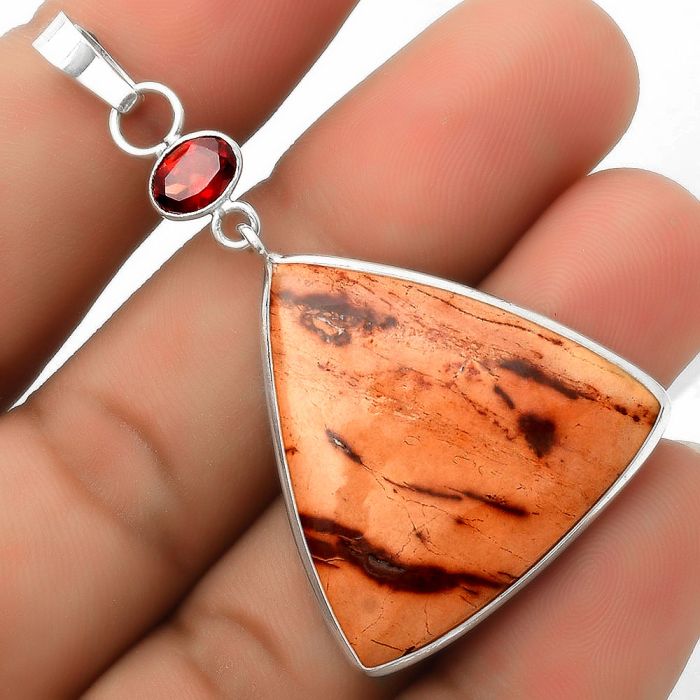 Natural Indian Paint Gemstone & Garnet Pendant SDP115075 P-1098, 29x29 mm