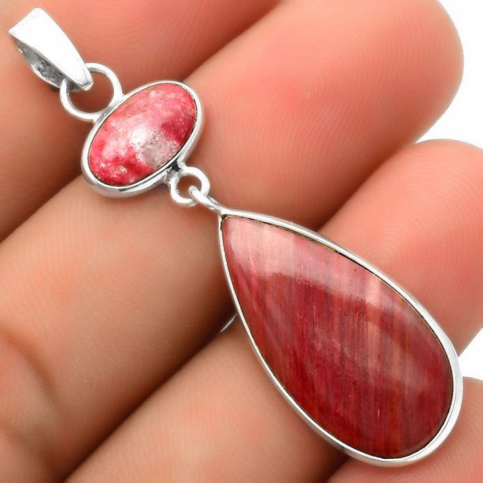 Pink Tulip Quartz & Pink Thulite Pendant SDP115085 P-1098, 13x26 mm