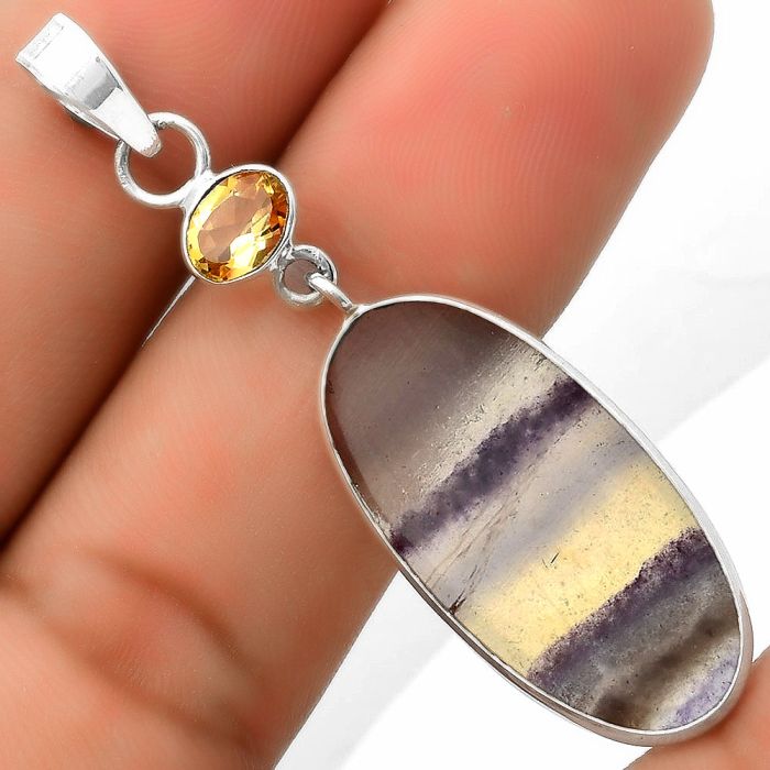 Natural Multi Fluorite & Citrine Pendant SDP115133 P-1098, 14x30 mm