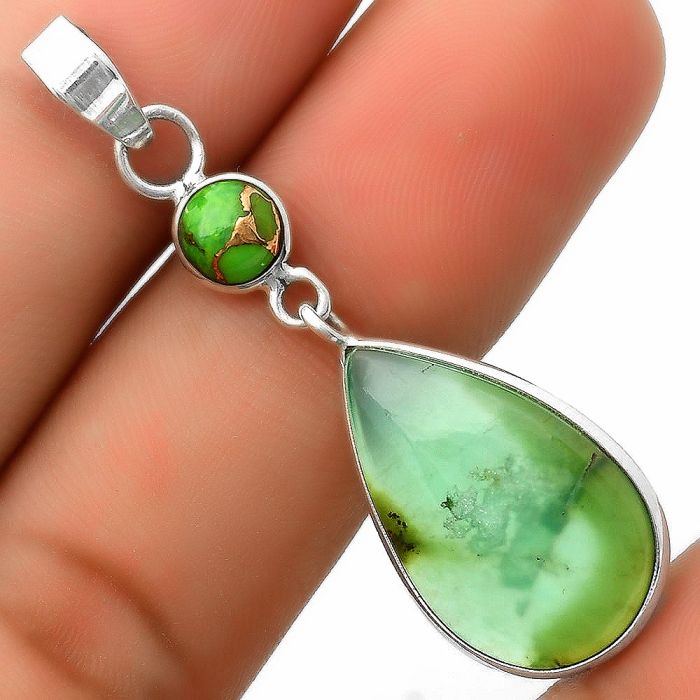 Chrysoprase & Copper Green Turquoise Pendant SDP115143 P-1098, 14x22 mm