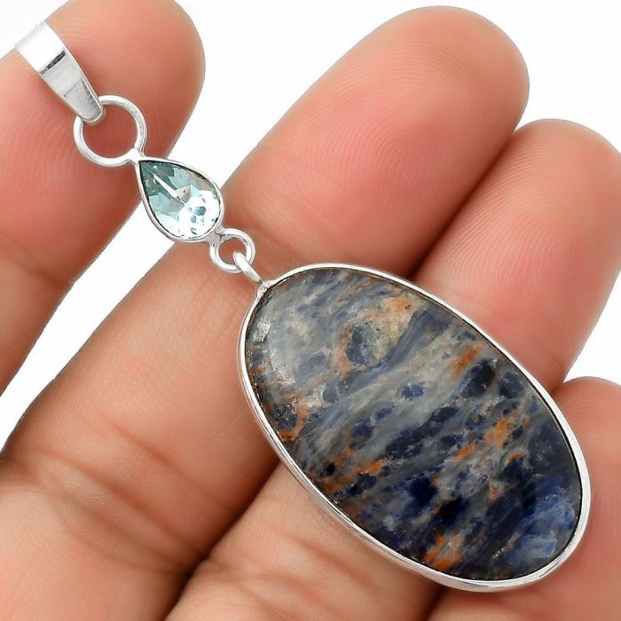 Orange Sodalite & Sky Blue Topaz Pendant SDP115165 P-1098, 18x31 mm