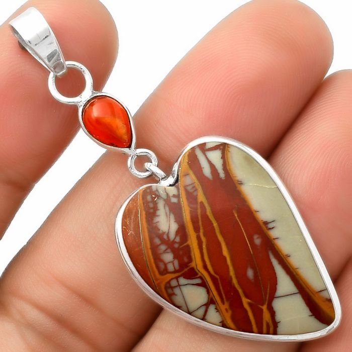 Valentine Gift Heart Noreena Jasper & Carnelian Pendant SDP115170 P-1098, 20x28 mm