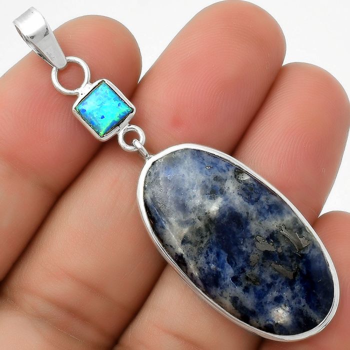 Natural Sodalite & Fire Opal Pendant SDP115183 P-1098, 16x31 mm