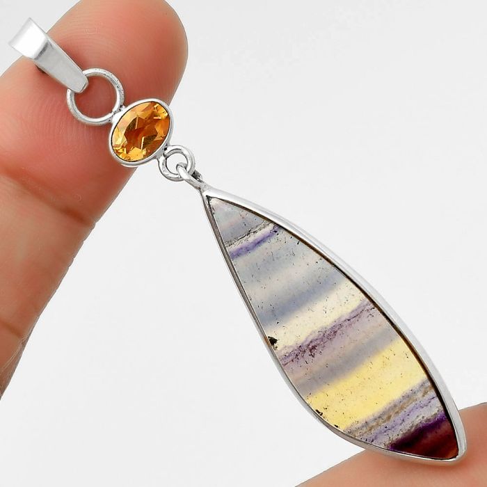 Natural Multi Fluorite & Citrine Pendant SDP115205 P-1098, 12x36 mm