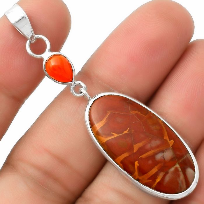 Natural Noreena Jasper & Carnelian Pendant SDP115206 P-1098, 14x28 mm