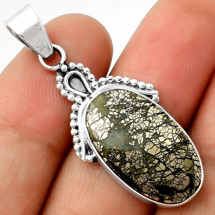 Natural Nipomo Marcasite Agate Pendant SDP115269 P-1092, 13x23 mm