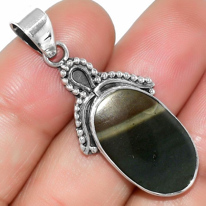 Natural Polygram Jasper Pendant SDP115290 P-1092, 13x21 mm