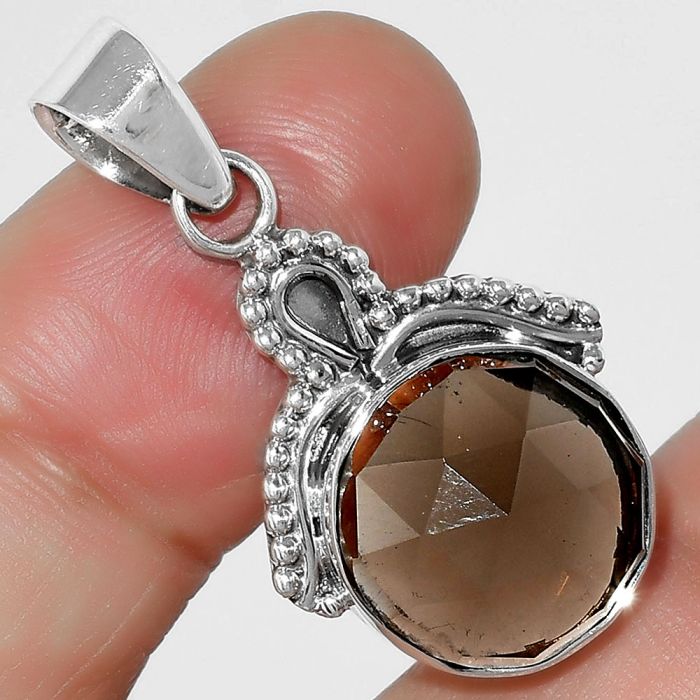 Faceted Natural Smoky Quartz - Brazil Pendant SDP115292 P-1092, 14x14 mm