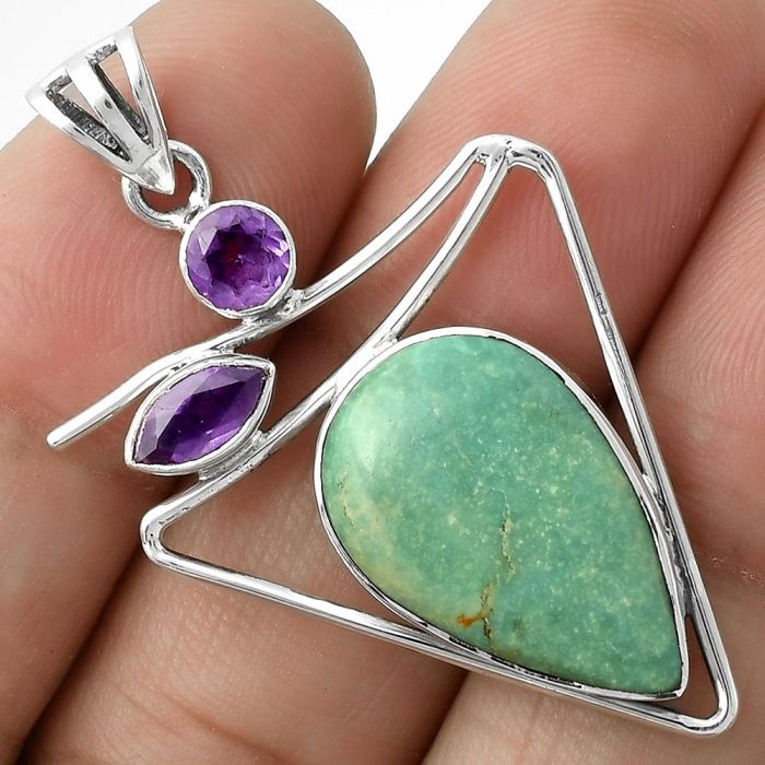 Natural Turquoise Nevada Aztec Mt & Amethyst Pendant SDP115447 P-1025, 13x21 mm