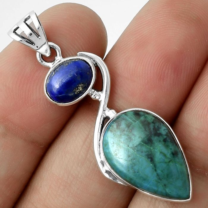 Natural Azurite Chrysocolla & Lapis Pendant SDP115483 P-1026, 12x18 mm