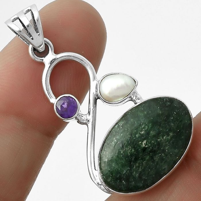 Green Aventurine, Pearl & Amethyst Pendant SDP115536 P-1027, 12x19 mm