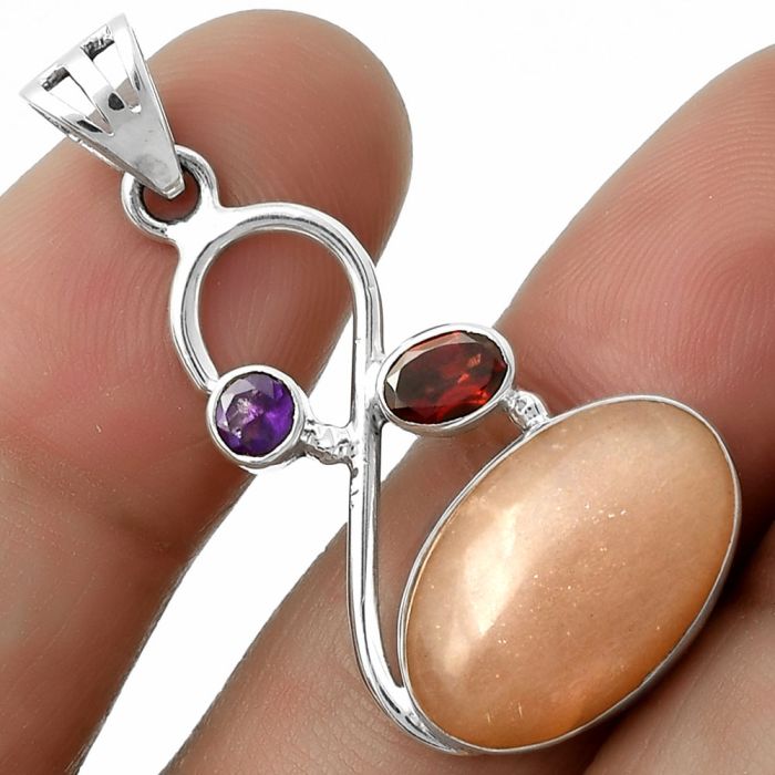 Sunstone - Namibia, Garnet & Amethyst Pendant SDP115539 P-1027, 11x17 mm