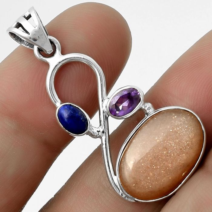 Sunstone - Namibia, Amethyst & Lapis Pendant SDP115546 P-1027, 11x16 mm