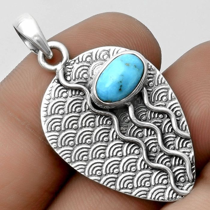 Natural Kingman Turquoise 925 Sterling Silver Pendant P-1267, 6x10 mm