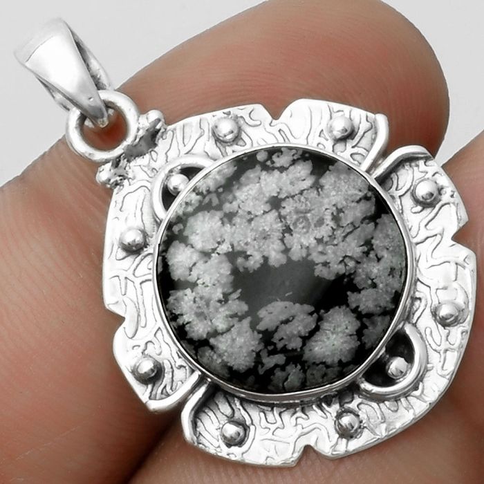 Natural Snow Flake Obsidian Pendant SDP115655 P-1577, 16x16 mm