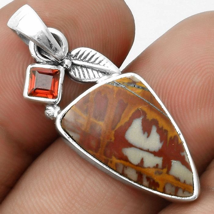 Natural Noreena Jasper & Garnet Pendant SDP115717 P-1652, 12x20 mm