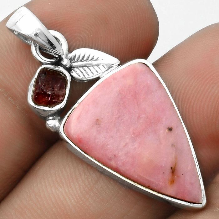 Pink Tulip Quartz & Tourmaline Rough Pendant SDP115732 P-1652, 15x22 mm