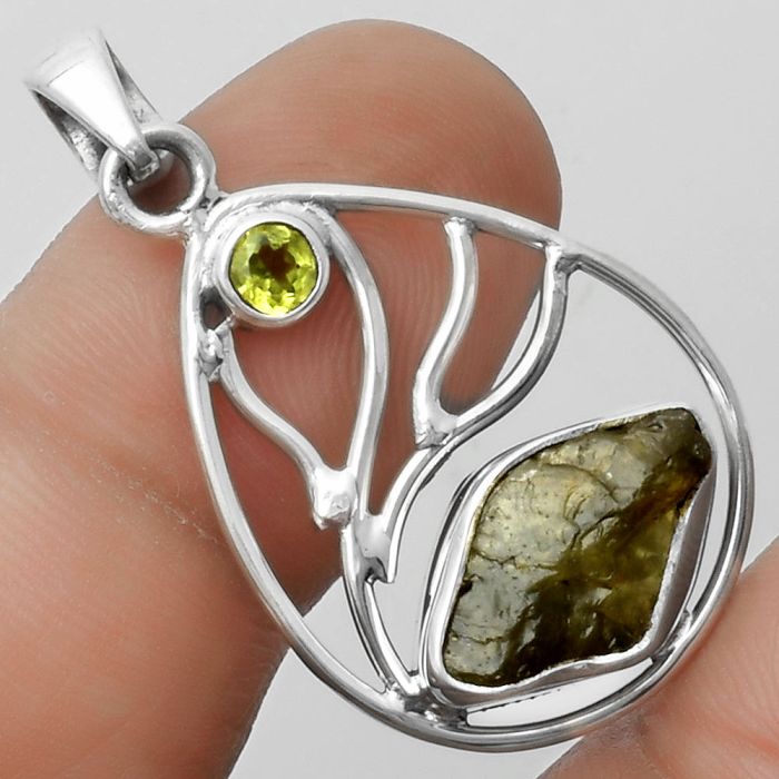 Rare Kornerupine Rough & Peridot Pendant SDP115746 P-1572, 9x15 mm