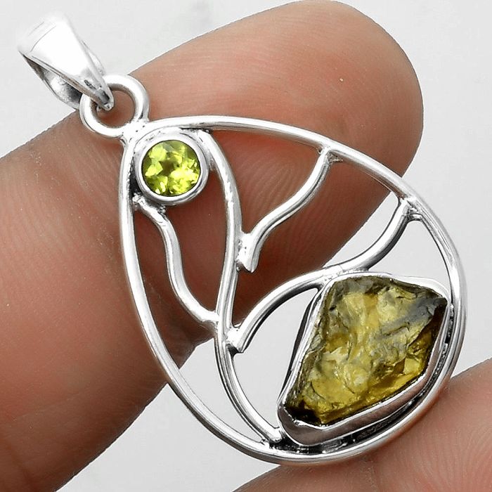 Rare Kornerupine Rough & Peridot Pendant SDP115750 P-1572, 9x13 mm