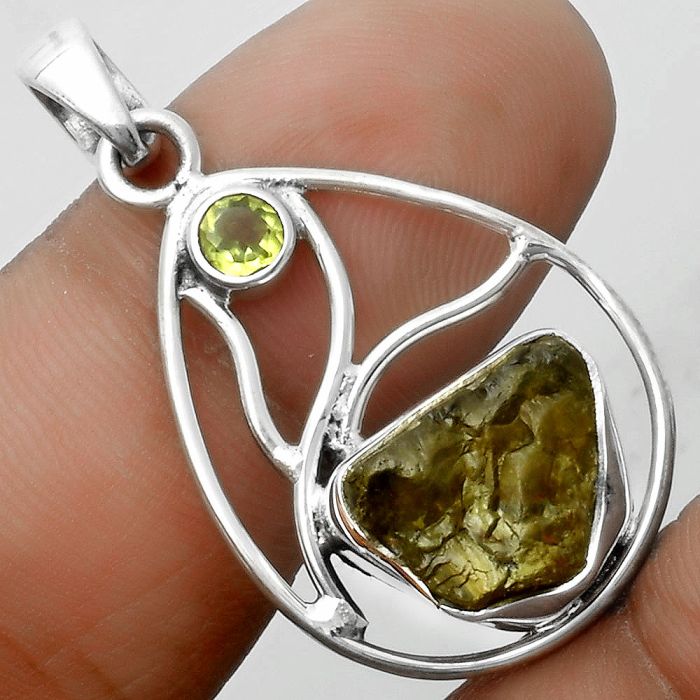 Rare Kornerupine Rough & Peridot Pendant SDP115756 P-1572, 9x11 mm