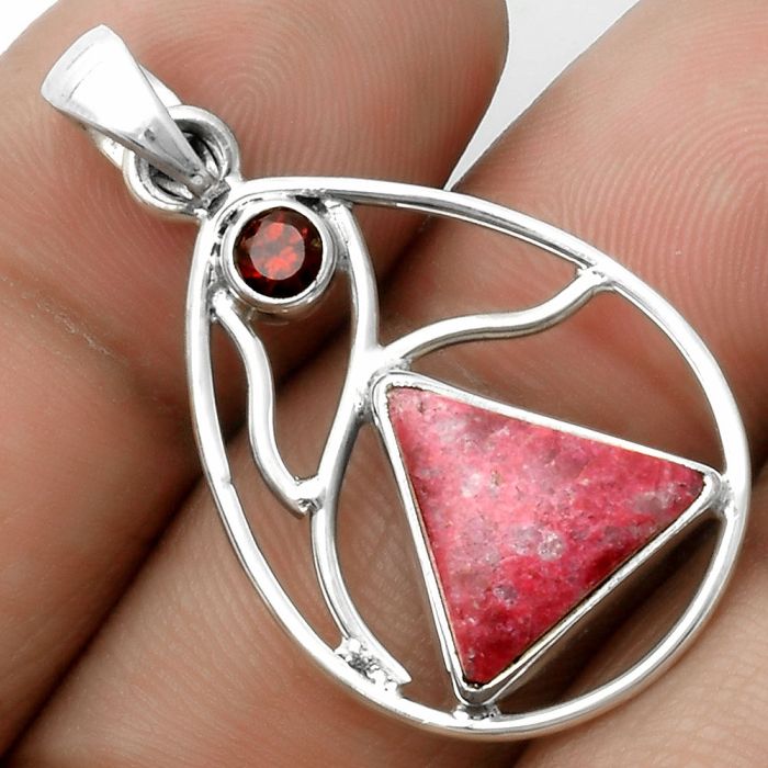 Natural Pink Thulite - Norway & Garnet Pendant SDP115772 P-1572, 12x12 mm