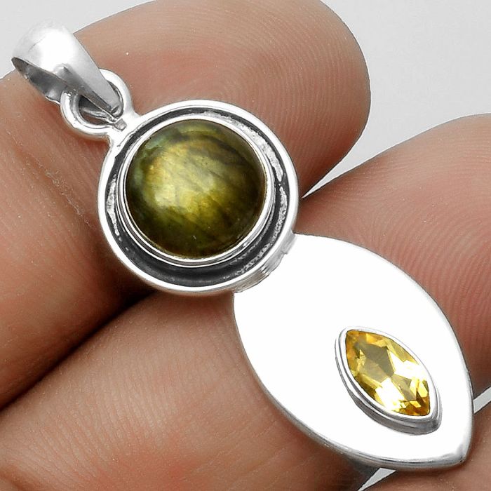 Spectrolite Labradorite & Citrine Pendant SDP115839 P-1186, 10x10 mm