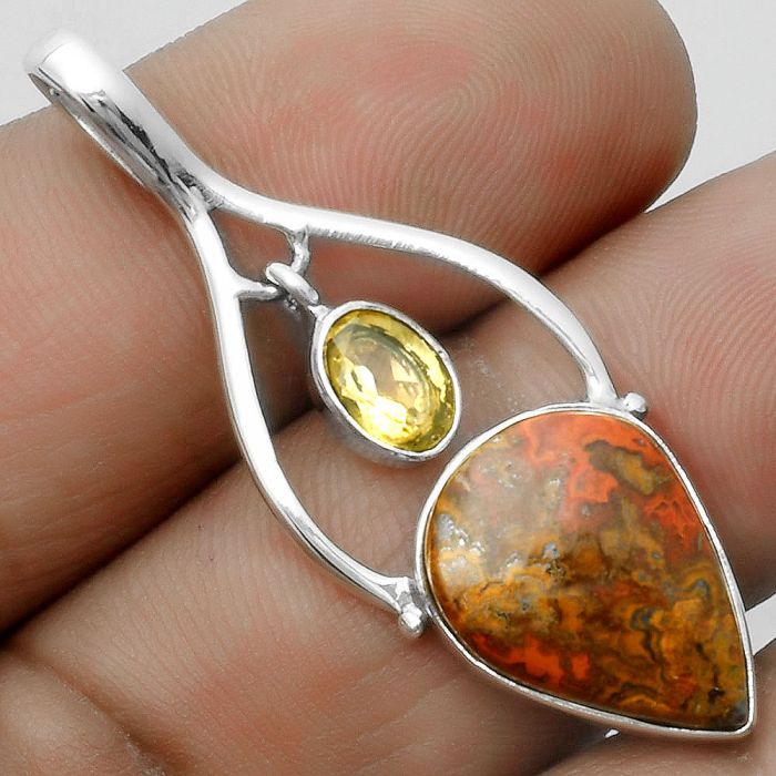 Rare Cady Mountain Agate & Citrine Pendant SDP115863 P-1648, 12x17 mm