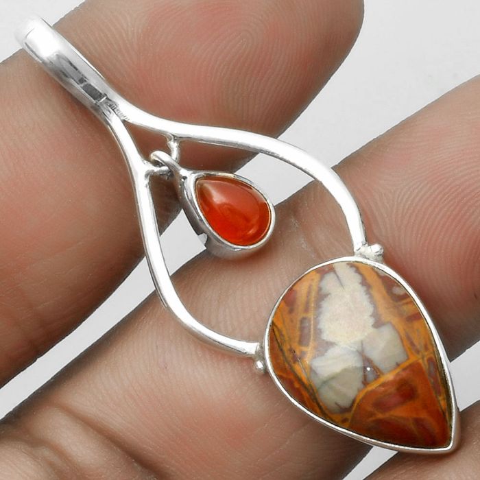 Natural Noreena Jasper & Carnelian Pendant SDP115865 P-1648, 13x18 mm