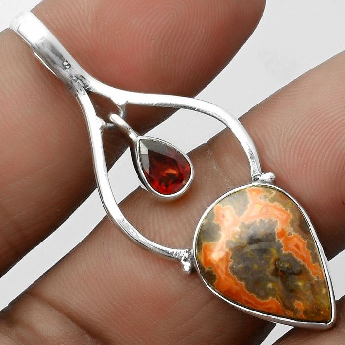 Rare Cady Mountain Agate & Garnet Pendant SDP115868 P-1648, 13x18 mm