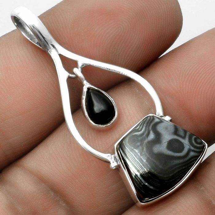 Crown Of Silver Psilomelane Black Malachite & Black Onyx Pendant SDP115883 P-1648, 12x15 mm