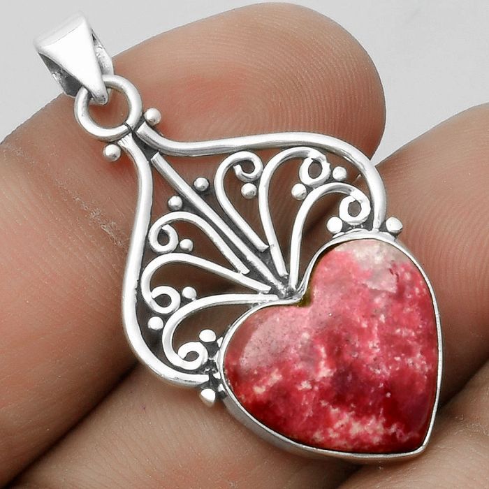 Valentine Gift Artisan - Heart Pink Thulite - Norway Pendant SDP115908 P-1541, 15x16 mm